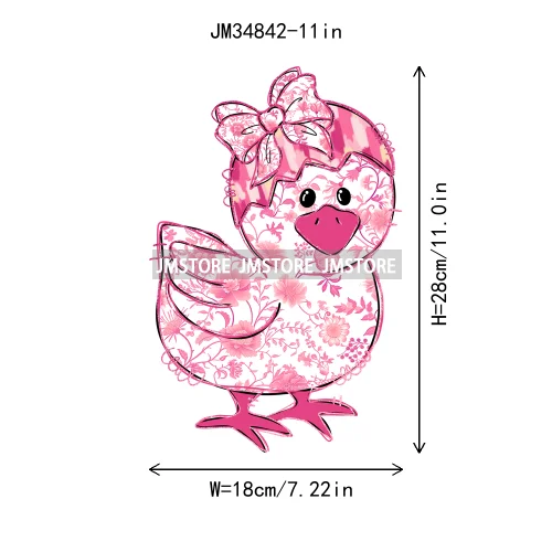 Floral Pink Toile Chinoiserie Coquette Bunny Spring Easter Iron On DTF Heat Transfers Stickers Ready To Press For T-shirts Bags