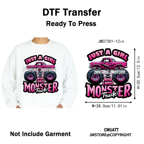 12in Monster Trucks Are My Jam Urban Graffiti Racing Rules Iron on Washable DTF Transfers Stickers Ready to Press for Clothing