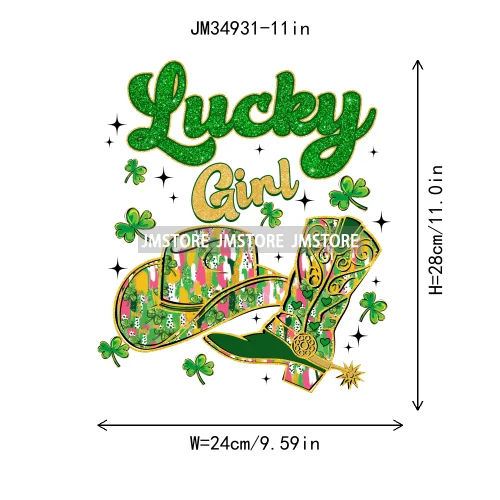 Feeling Lucky Vibes Coquette Shamrock Irish St Patrick's Day Iron On DTF Heat Transfers Stickers Ready To Press For T-shirts Bags