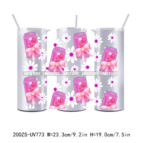 New Floral Soda Can Flowers Coquette Drinks 20OZ UV DTF Skinny Tumbler Wrap Transfer Stickers Waterproof Custom Logo For Tumbler