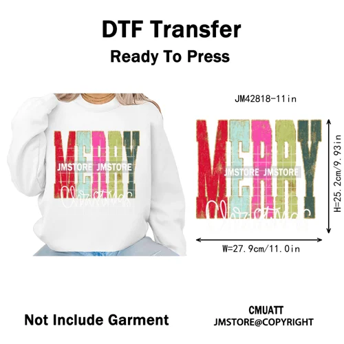 Funny Christmas Tree Coquette Holly Jolly Merry and Bright Festive Lover Iron on DTF Transfer Sticker Ready to Press for Hoodies