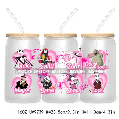 Spooky Cartoon Halloween 16OZ UV Cup Wrap DTF Transfer Stickers For Libbey Glass Can Cups Tumbler Waterproof Labels Scare Crew