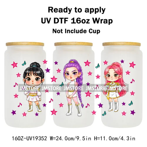 Demon Hunters Kpop Cup Noodle UV DTF Cup Wrap Ready To Apply Transfer Stickers Durable 16OZ Tumbler Wraps For Libbey Glass Can