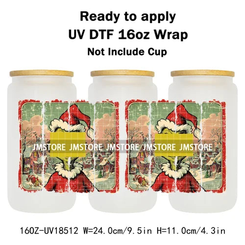 Mean Guy Christmas Movie Vacation Holiday 16OZ UV DTF Cup Wraps Ready To Apply Waterproof Transfer Stickers For Libbey Glass Can