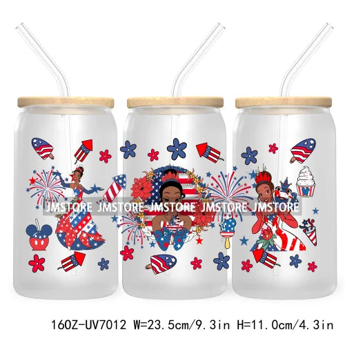 Happy 4TH Of July Cartoon Bear Friends 16OZ UV DTF Cup Wrap Transfer Stickers For Libbey Glass Can Cups Tumbler Waterproof Craft