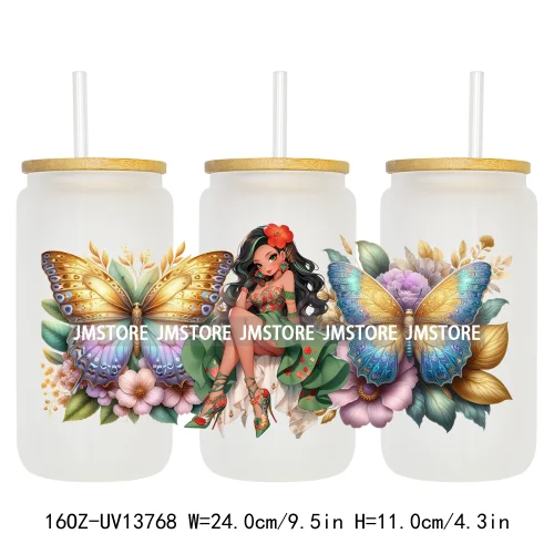 Floral Butterfly Girl Woman UV DTF Stickers Ready to Transfer Cup Wrap Custom Labels DIY Craft For Libbey Can Glass Tumblers Mug