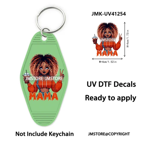 Black Girl Halloween Spooky Horror Mama UV DTF Motel Keychain Wraps Ready To Apply Waterproof High Quality Hotel Keychain Decals