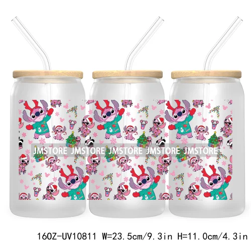 Cartoon Christmas Kids Friends 16OZ UV DTF Cup Wrap Waterproof Transfer Stickers For Libbey Glass Can Candy Cane Merry Christmas