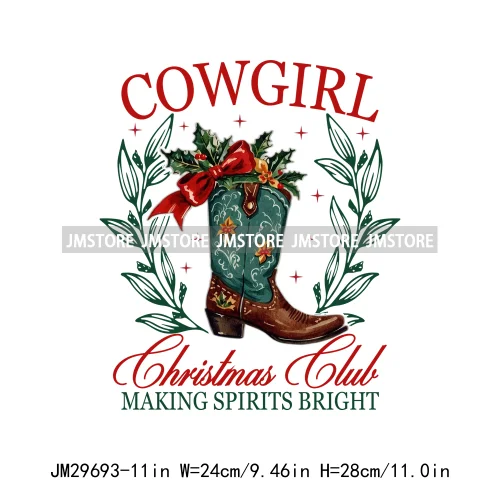 New Christmas Santa Social Club Coquette Western Boots Jolly Holiday Season Logos Iron On DTF Heat Transfer Stickers For Hoodies