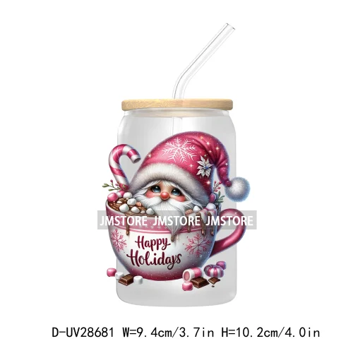 Festive Christmas Gnome Candy Cane UV DTF Transfer Stickers Decals For Libbey Cold Cups Mugs Tumbler Labels Cartoon Characters