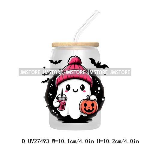 Cute Ghost Stay Spooky Halloween Pumpkin UV DTF Transfer Stickers Decals For Libbey Cold Cups Mugs Tumbler Waterproof Craft Boo