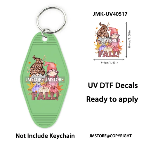 Hello Pumpkin Fall Thanksgiving Gnome UV DTF Motel Keychain Wraps Ready To Apply Waterproof High Quality Hotel Keychain Decals
