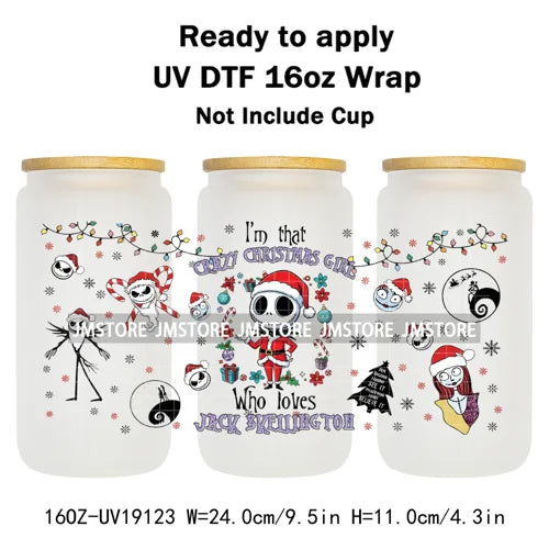 Skeleton Nightmare Before Christmas UV DTF Transfer Sticker Cup Tumbler Wrap For 16OZ Libbey Glass Wraps Bottle Mug DIY Labels
