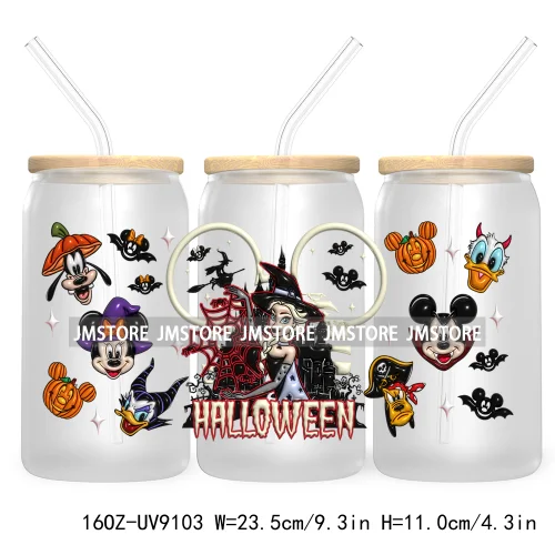 3D Halloween Princess UV DTF Sticker For 16OZ Libbey Glass Cup Can Wrap Transfer Stickers Custom Labels DIY Logo Bats Pumpkin