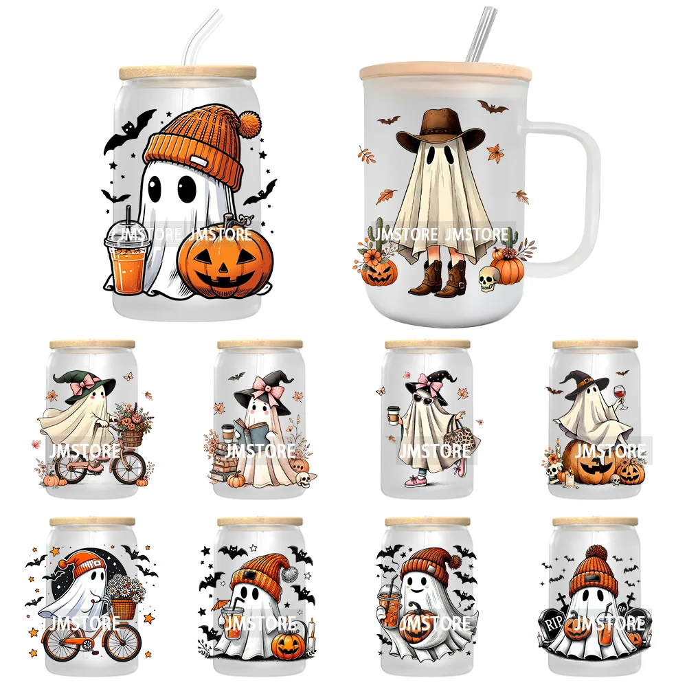 Cute Ghost Spooky Halloween UV DTF Transfer Stickers Decals For Libbey Cold Cups Mugs Tumbler Waterproof DIY Custom Logo Labels