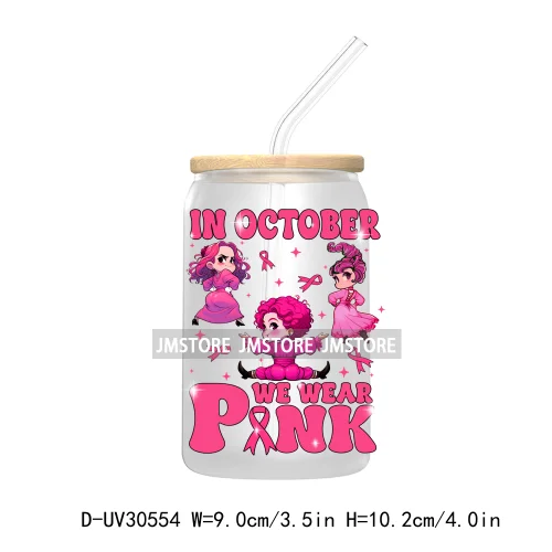 Pink October Breast Cancer Awareness UV DTF Transfer Stickers Decals For Libbey Cold Cups Mugs Tumbler Waterproof Horror Movie