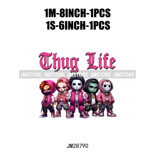 Cool Thug Life Horror Character Friends Scary Halloween Vibes Iron On DTF Transfer Stickers Ready To Press For Sweatshirt Bags