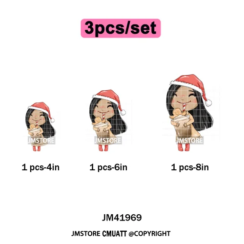 Cute Winter Christmas Girls Baby Mermaid Kids Cartoon Character Iron on DTF Washable Transfers Stickers Ready to Press for Texti