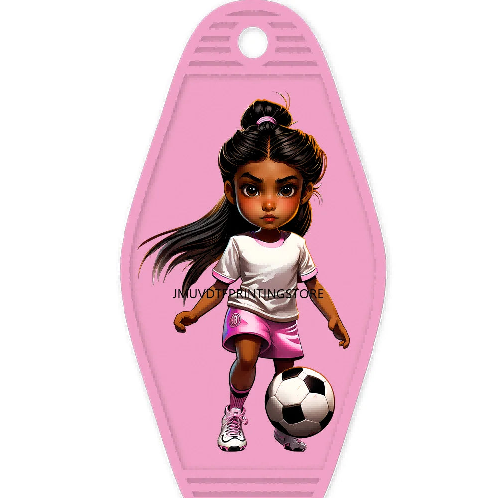 Sport Football Player High Quality WaterProof UV DTF Sticker For Motel Hotel Keychain Black Afro Girls