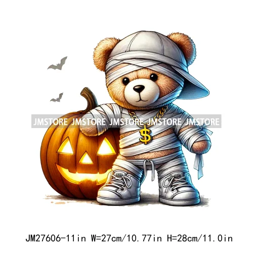 Hip Hop Halloween Pumpkin Mummy Bear Scary Vibes Printing Logos DTF Iron On Transfers Stickers Ready To Press For Sweatshirt