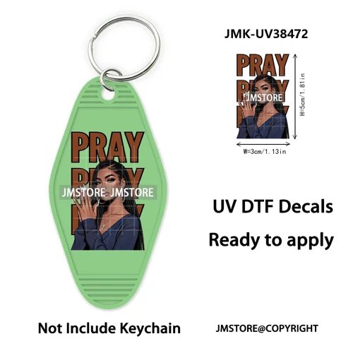 Afro Girls Faith Religious Christian UV DTF Motel Keychain Wraps Ready To Apply Waterproof High Quality Hotel Keychain Decals