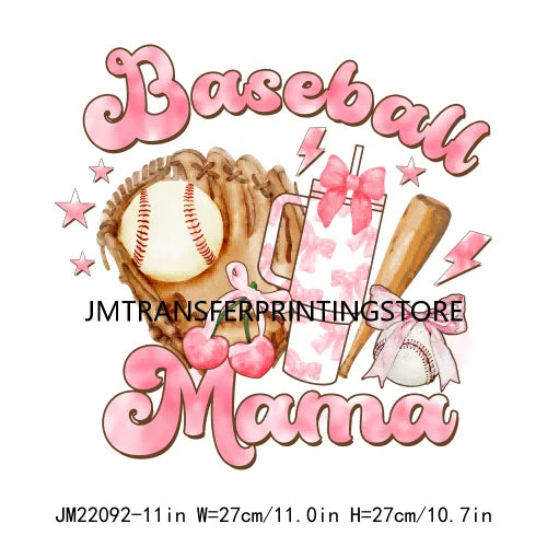 New Baseball Softball Sport Coquettee Mama Decals Pink Ribbon Bow Stanley Tumbler Iron On DTF Transfer Stickers For Sweatshirt