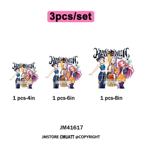Happy Hunting Halloween Kpop Pumpkin Witch Boys Girl Dinner Iron on DTF Washable Transfers Stickers Ready to Press for T-shirts