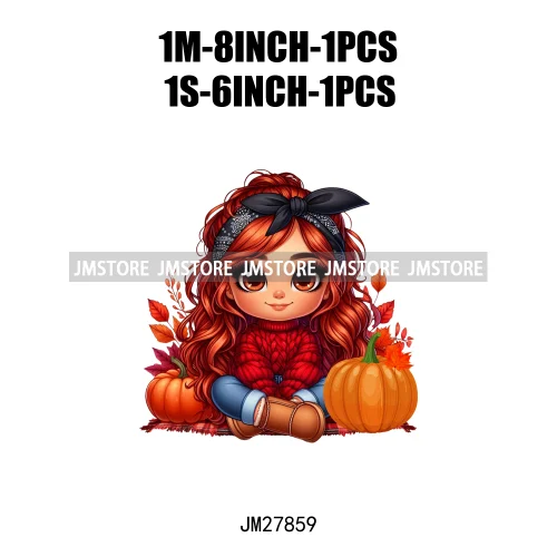 Autumn Latina Baby Fall Season Pumpkin Leaves Mexican Hispanic Princess DTF Iron On Transfer Stickers Ready To Press For Clothes