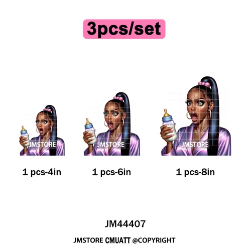 Angry Office African Girl Sassy Moods Housework Mom Iron on Washable DTF Heat Transfer Stickers Ready to Press for T-shirts Bags