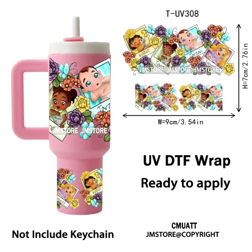 Princess Mirror Coquette Bow Family Vacation UV DTF Wraps Ready To Use Transfer Stickers Waterproof For Mini Tumbler Keychain