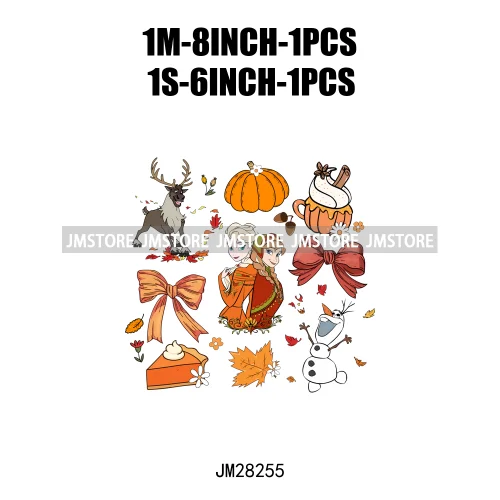 Cartoon Princess Cute Animal Coquette Fall Season Autumn Pumpkin Spice Iron On DTF Transfers Stickers Ready To Press For Clothes