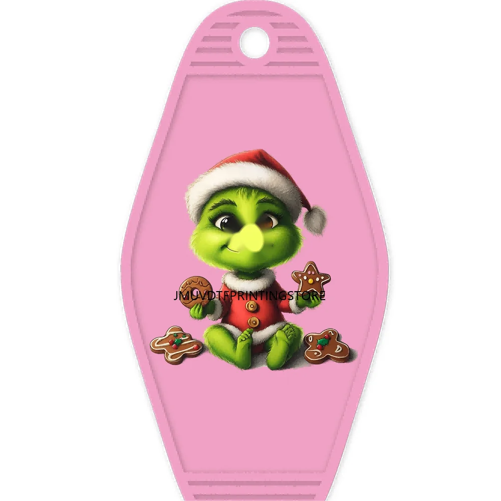 Christmas Cute Baby Green Guy With Santa Hat Gifts High Quality WaterProof UV DTF Sticker For Motel Hotel Keychain