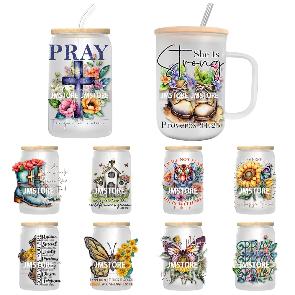 Christian Faith God Blessed Sunflowers Butterfly UV Sticker Decals For Libbey Cold Cup Mug Tumbler Transfer Stickers Bible Verse