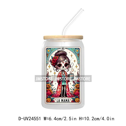 Mexican Culture Tarot Card UV DTF Transfer Stickers Decals For Libbey Cold Cups Mug Tumbler Waterproof DIY Craft Latina Skeleton