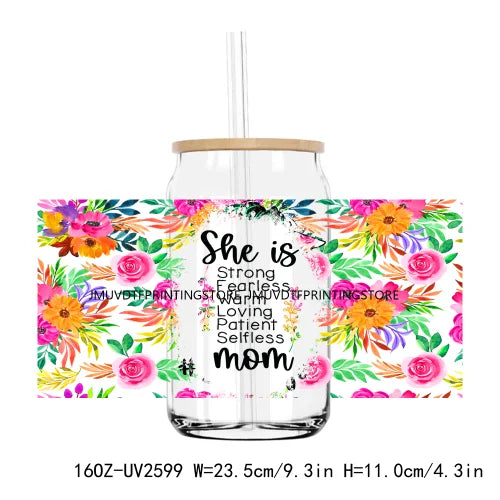 Mama Floral Flower Mother's Day UV DTF Sticker For 16OZ Libbey Glass Cup Can Wrap Transfer Sticker Custom Labels DIY Logo