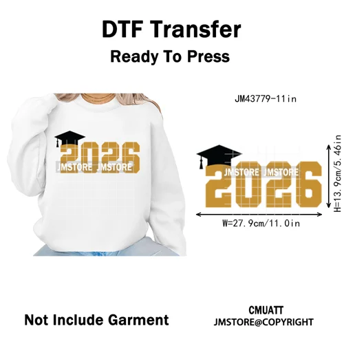 Class of 2026 High School Senior Edition Graduate Season Iron on Washable DTF Heat Transfer Stickers Ready to Press for Clothing