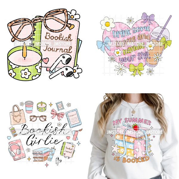 Funny Bookish Things Kindle Girlie TBR Read Books Lover Positive Quotes Iron on DTF Transfer Stickers Ready to Press for Textile