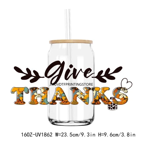 Thanksgiving Fall Thick And Juicy 16OZ UV DTF Cup Wrap Transfers Stickers Custom Labels DIY Waterproof Logo For Libbey Glass Can