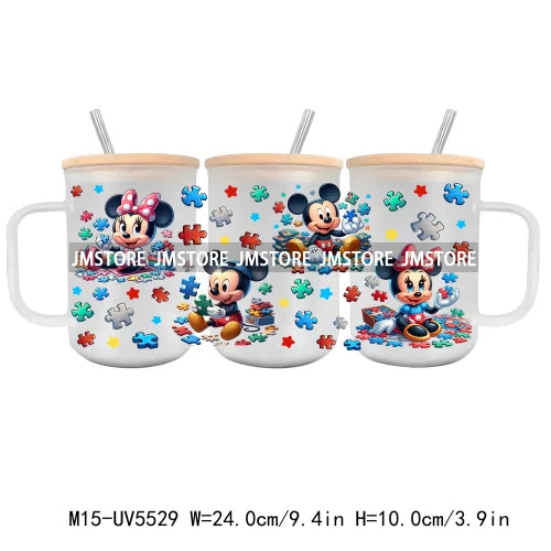 Cartoon Characters Best Friends UV DTF Sticker For 15OZ Mug Libbey Glass Cup Can Wrap Transfer Sticker Custom Labels DIY Logo