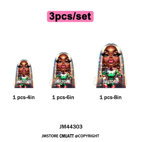 Sassy Black Girl Santa Christmas Bright Gingerbread Iron on Washable DTF Heat Transfers Stickers Ready to Press for Sweatshirts