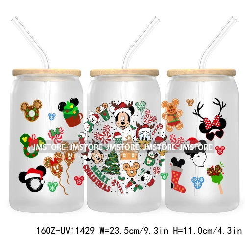 Merry Christmas Cartoon Couple 16OZ UV DTF Cup Wrap Ready To Apply For Libbey Glass Can Cup Tumbler Gingerbread Candy Cane Mouse