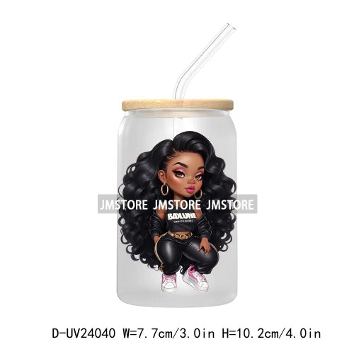 Black Chibi Girl UV DTF Transfers Stickers Decals For Libbey Cold Cups Mugs Tumbler Waterproof DIY Craft Beautiful Afro Woman