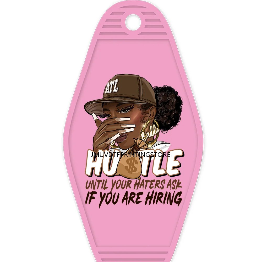 Afro Messy Bun 80's Baby High Quality WaterProof UV DTF Sticker For Motel Hotel Keychian Lady Hustler Black Woman