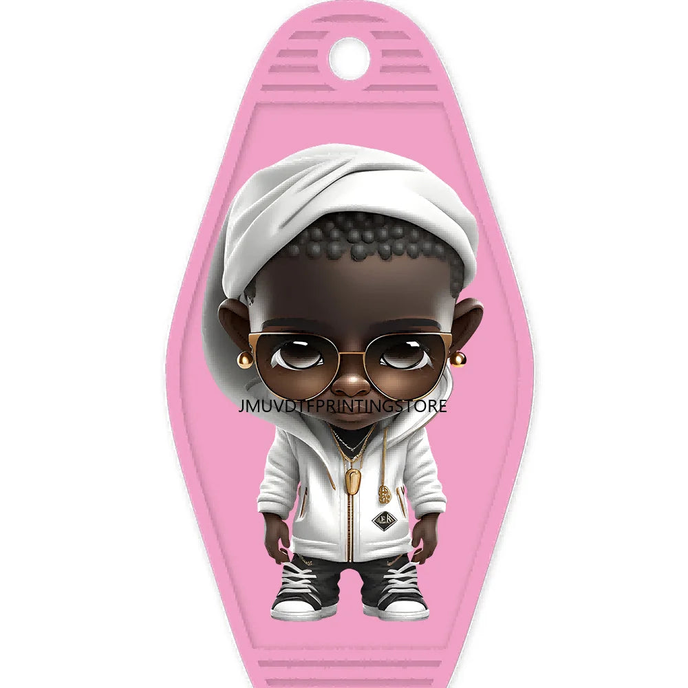 Cool Afro Boy Prince Magic High Quality WaterProof UV DTF Sticker For Motel Hotel Keychain Fashion Black Kids