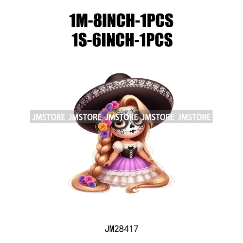 Colorful Day Of The Dead Catrina Princess Baby Girl Sombrero Hat Mexico Conchas Iron On DTF Heat Transfers Stickers For Clothing