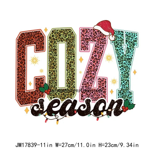 Faux Sequins Christmas Xmas DTF Decals Cozy Season Bougie Snowman Santa Wonderful Time Of The Year Transfer Stickers For T-Shirt