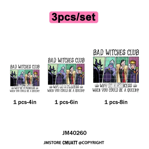 Waiting For Halloween Coquette Bad Girls Friends Wicty Logos Iron on DTF Washable Transfers Stickers Ready to Press for Clothing
