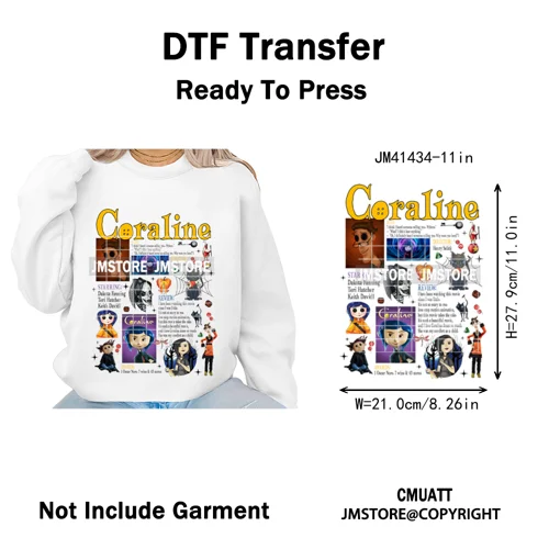 Funny Cartoon Movie Character Halloween Pumpkin Coquette Iron on DTF Washable Heat Transfer Stickers Ready to Press for Clothes
