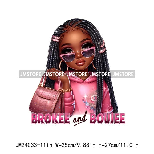 Mom Broke Bestie Little Girls Funny Quote Logos Curvy Black Afro Women Iron On DTF Transfer Stickers Ready To Press For T-shirts