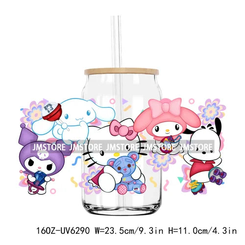 Cute Cartoon Cat Strawberry 16OZ UV DTF Cup Wrap Transfers Stickers Custom Labels Durable Waterproof Logo For Libbey Glass Can